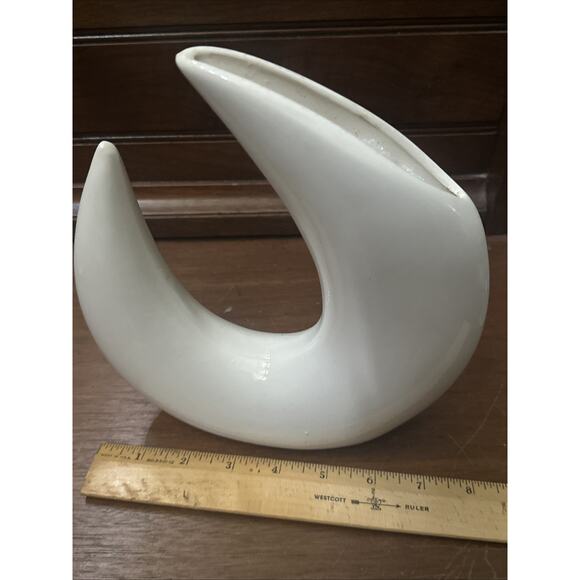 VINTAGE MID CENTURY MODERN WHITE ABSTRACT IKEBANA POTTERY SCULPTURE VASE JAPAN - Picture 5 of 7